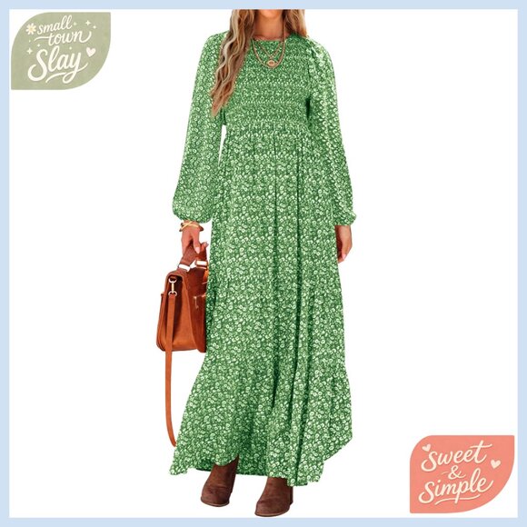 Dresses & Skirts - Long Sleeve Floral Maxi Dress Smocked Tiered Casual Flowy Maternity